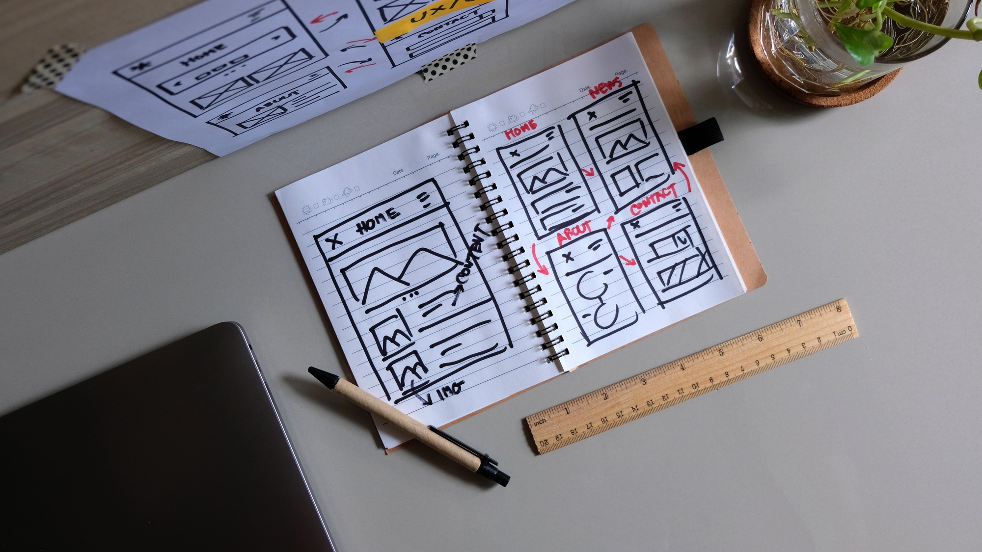 Sketch, prototype, framework, layout future app design project.